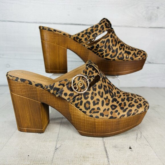 C Comfort Est 1946 Leopard Print Block Heel Platform Mules Slide Shoe Sz 9.5 M - Picture 2 of 16